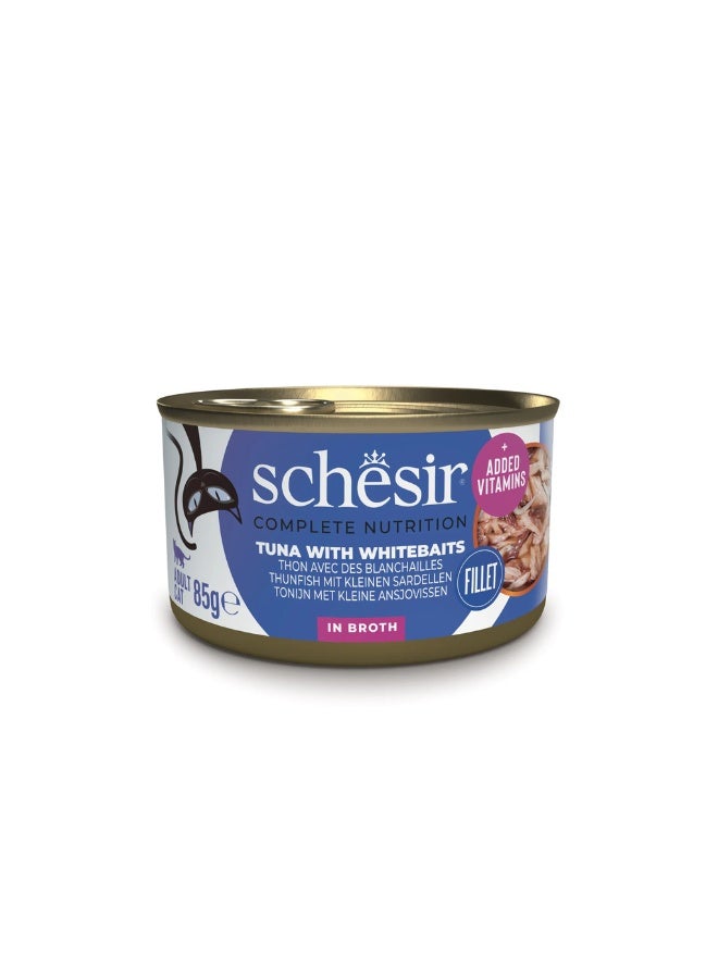 Schesir Complete & Balanced Nutrition Wet Cat Food in Broth Can- Tuna With Whitebait 85g x3pcs - Image 2