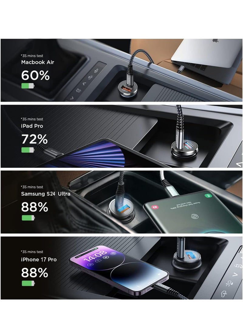 إكس ليفيل شاحن سيارة ٥٤ واط بمنفذ USB-C، شاحن سيارة سريع بمنفذ USB مزدوج، ملحقات سيارات لأجهزة iPhone، شاحن سيارة بمنفذ USB-C ١٢ فولت، مناسب لأجهزة iPhone ١٧ Pro Max ١٦ و١٥ و١٤ و١٣ و١٢ iPad Pro mini 6 وSamsung S25 وS24 وS23 وS22 وXiaomi Airpods 4 وApple Watch S10 - فضي - Image 4