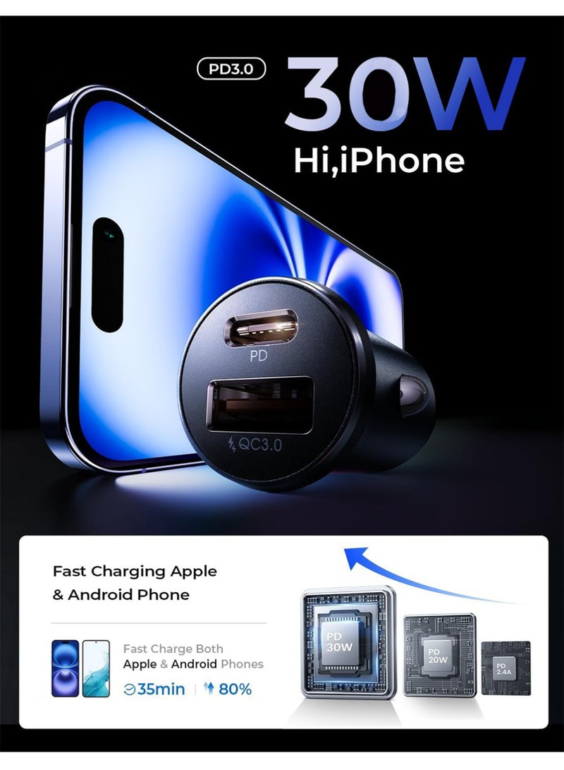 إكس ليفيل شاحن سيارة ٥٤ واط بمنفذ USB-C، شاحن سيارة سريع بمنفذ USB مزدوج، ملحقات سيارات لأجهزة iPhone، شاحن سيارة بمنفذ USB-C ١٢ فولت، مناسب لأجهزة iPhone ١٧ Pro Max ١٦ و١٥ و١٤ و١٣ و١٢ iPad Pro mini 6 وSamsung S25 وS24 وS23 وS22 وXiaomi Airpods 4 وApple Watch S10 - فضي - Image 3