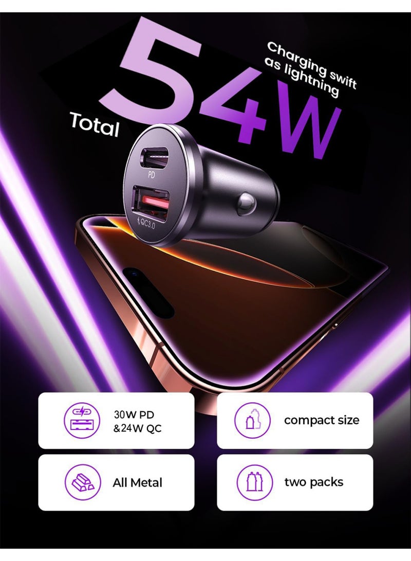 إكس ليفيل شاحن سيارة ٥٤ واط بمنفذ USB-C، شاحن سيارة سريع بمنفذ USB مزدوج، ملحقات سيارات لأجهزة iPhone، شاحن سيارة بمنفذ USB-C ١٢ فولت، مناسب لأجهزة iPhone ١٧ Pro Max ١٦ و١٥ و١٤ و١٣ و١٢ iPad Pro mini 6 وSamsung S25 وS24 وS23 وS22 وXiaomi Airpods 4 وApple Watch S10 - فضي - Image 2