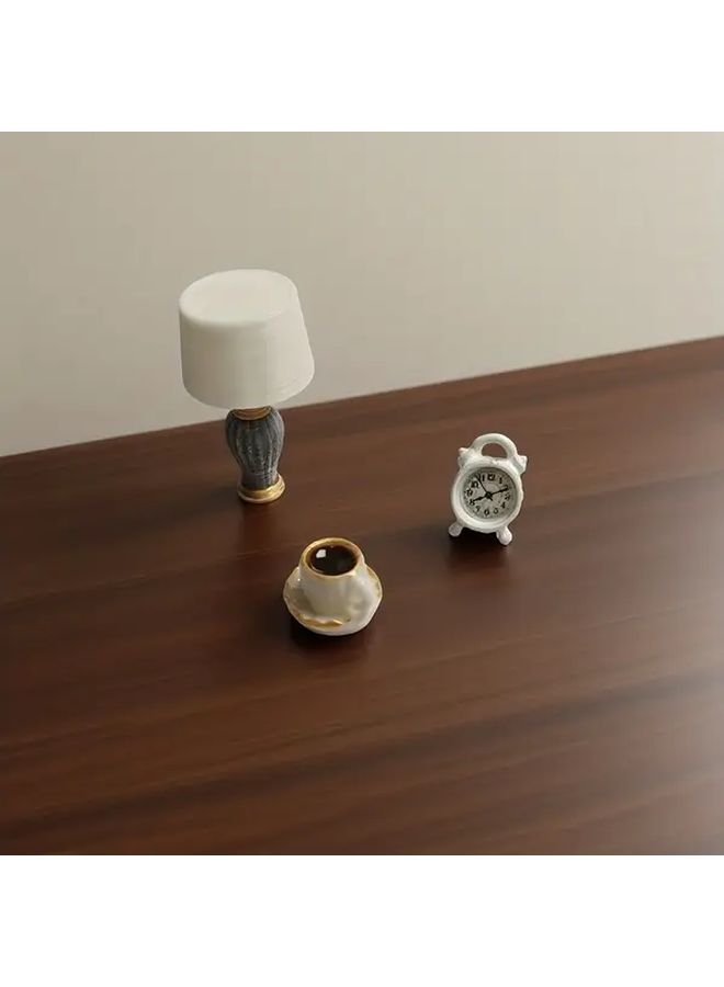 White Miniature Desk Lamp Alarm Clock Coffee Cup Set For DIY Decor Photography Prop - Image 4