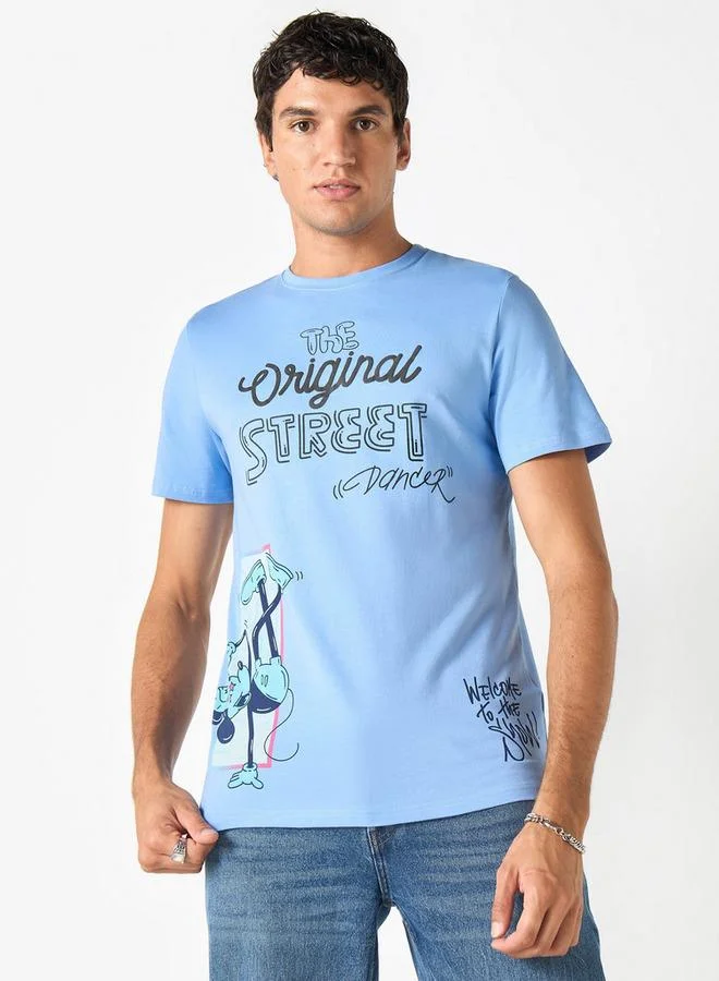 Mickey Mouse Print T-shirt with Crew Neck and Short Sleeves