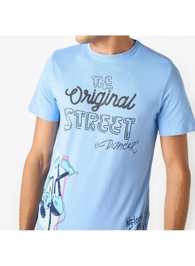 SP Characters Mickey Mouse Print T-shirt with Crew Neck and Short Sleeves