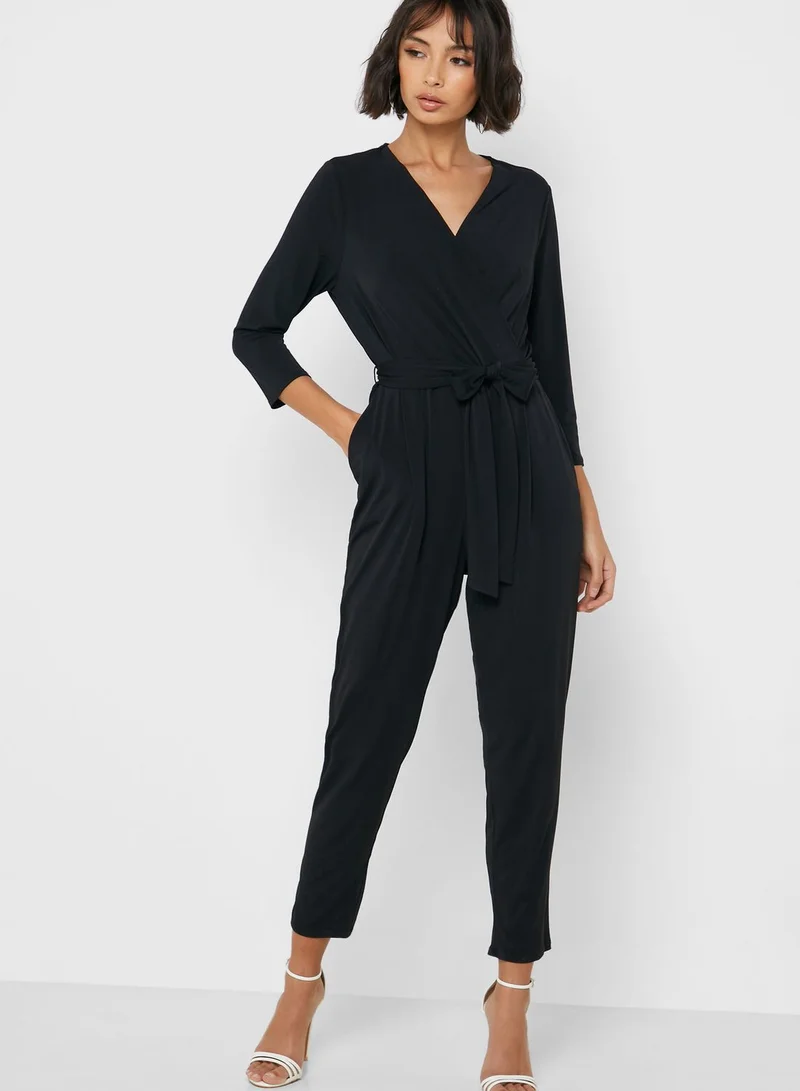 Wallis Petite Tie Waist Wrap Jumpsuit