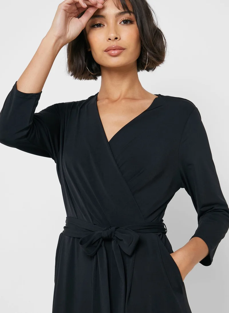 Wallis Petite Tie Waist Wrap Jumpsuit