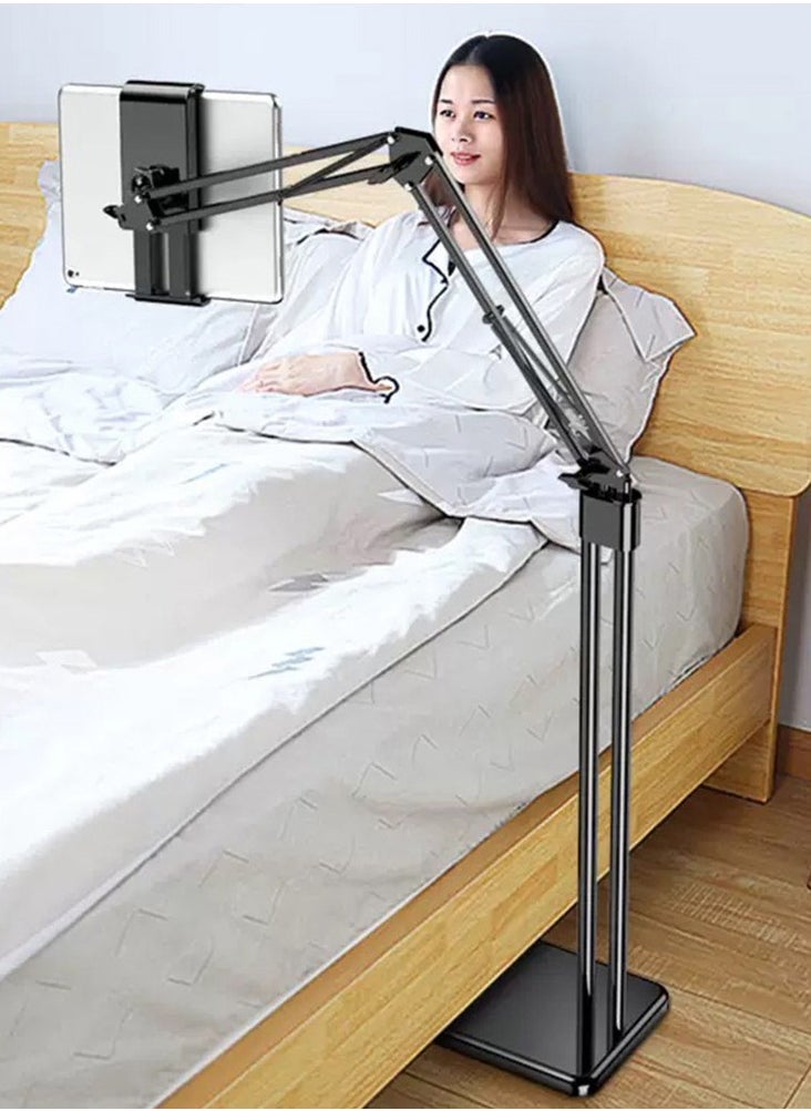 Generic 2 in 1 Tablet Stand Holder Adjustable for Bed Desk Phone Stand Holder Floor Stand for 4.6-11.9'' iPad, iPhone, Samsung Galaxy Tablet Black  - Image 1