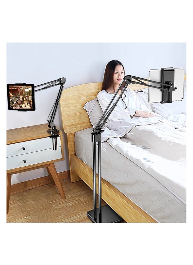 Generic 2 in 1 Tablet Stand Holder Adjustable for Bed Desk Phone Stand Holder Floor Stand for 4.6-11.9'' iPad, iPhone, Samsung Galaxy Tablet Black  - Image 2