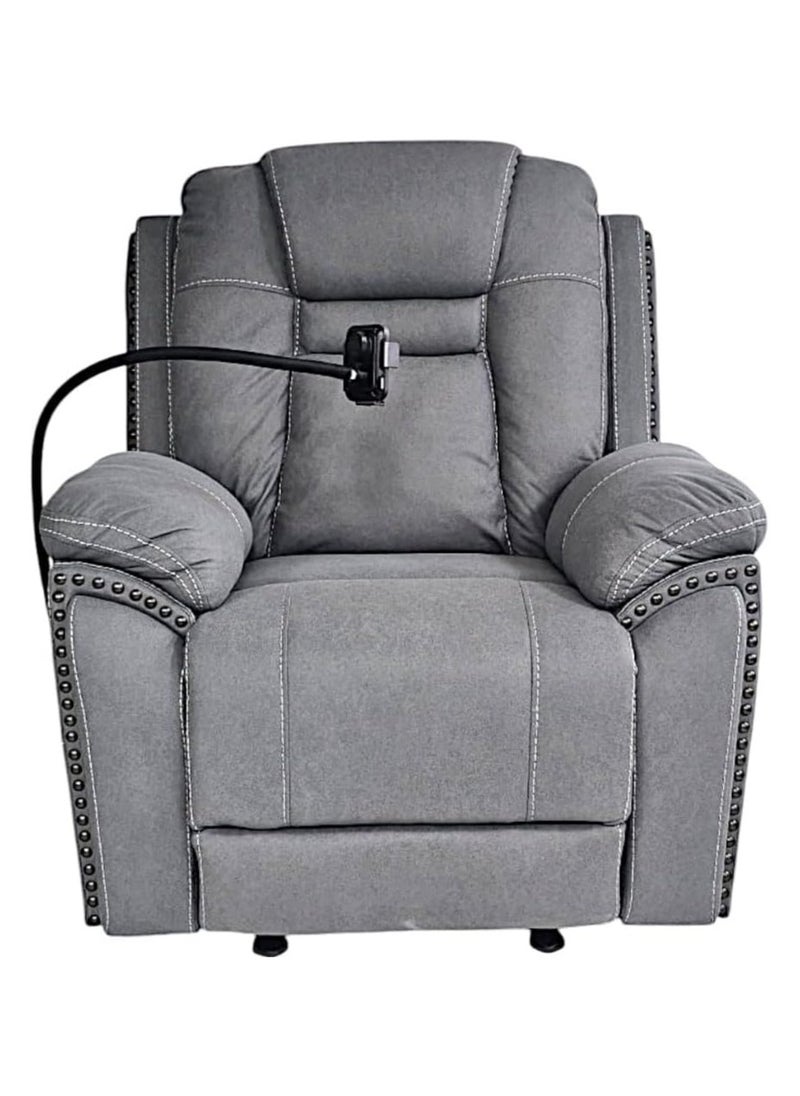 KARNAK - Modern Luxury Grey Fabric Electric Recliner Sofa with Wireless Charging, Remote-Controlled Electric Massager, Mobile Holder, Rocking Feature, and USB Port - Image 1