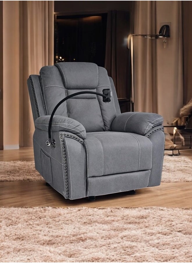 KARNAK - Modern Luxury Grey Fabric Electric Recliner Sofa with Wireless Charging, Remote-Controlled Electric Massager, Mobile Holder, Rocking Feature, and USB Port - Image 1