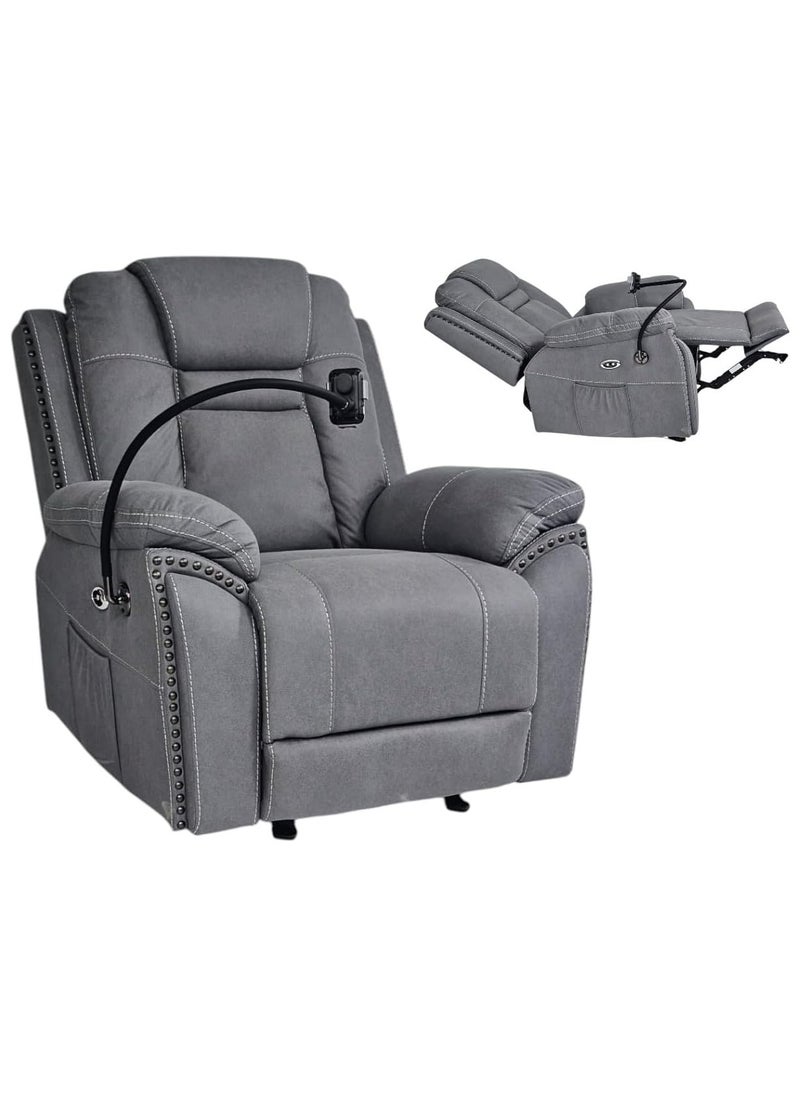KARNAK - Modern Luxury Grey Fabric Electric Recliner Sofa with Wireless Charging, Remote-Controlled Electric Massager, Mobile Holder, Rocking Feature, and USB Port - Image 1