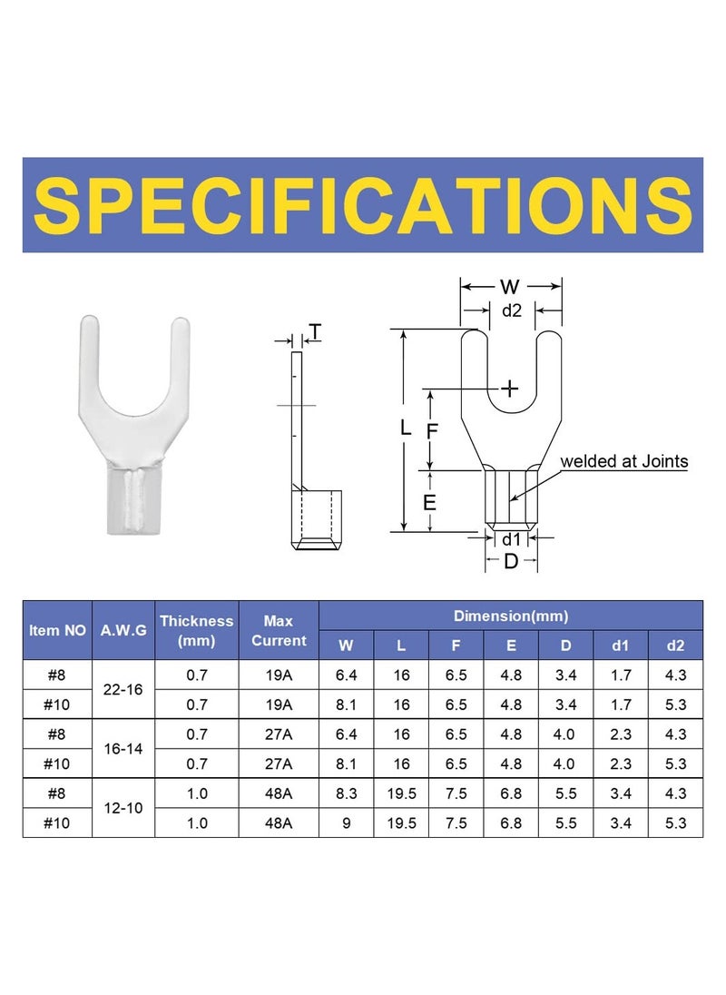 SYOSI 330PCS Non-Insulated Wire Connectors Kit Brazed Seam Fork Ring Terminals of Tinned Red Copper Fit for AWG 22-10 Electrical Wire Crimp Connectors  - Image 5