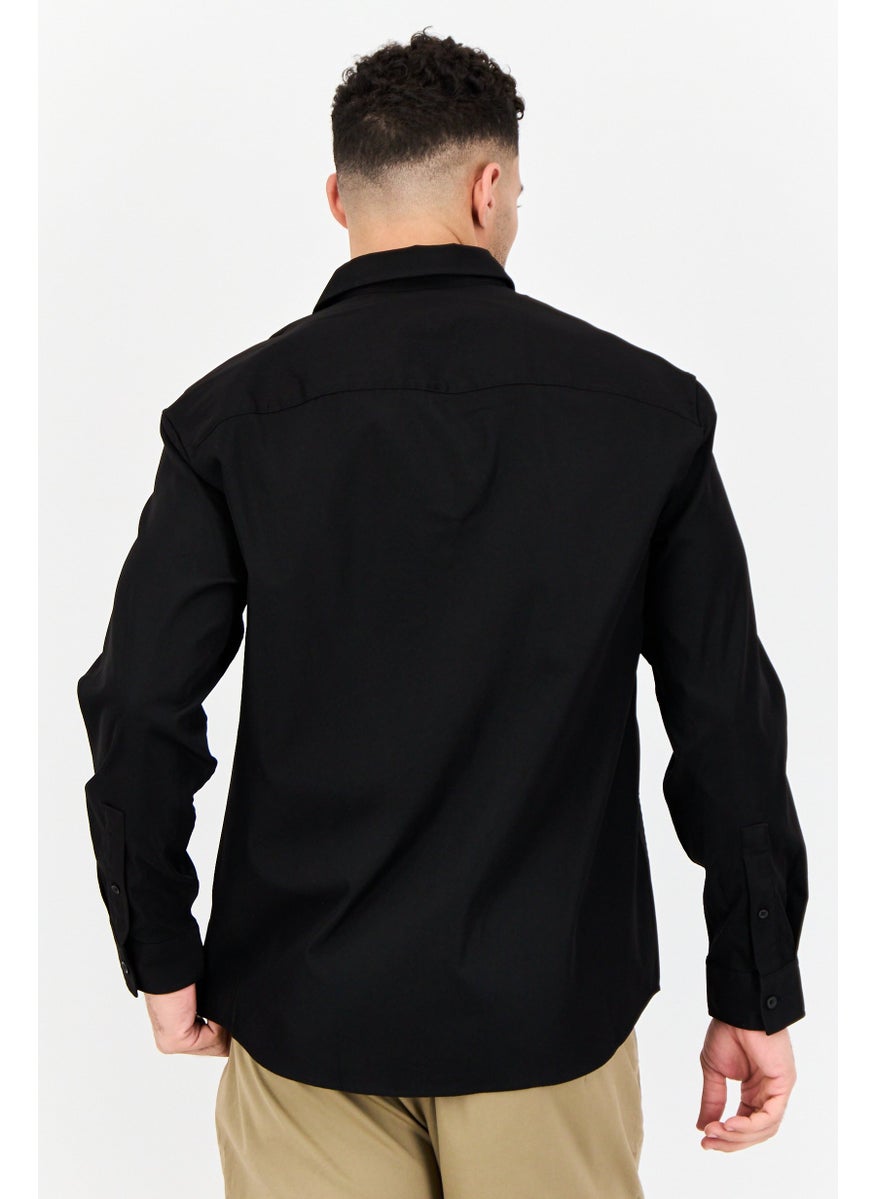 Selected Homme Men Regular Fit Solid Long Sleeve Casual Shirt, Black  - Image 4