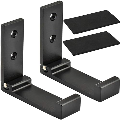 Latomex Folding Coat Hooks, Foldable Wall Hooks for Hanging Aluminum Alloy Cloth Hanger Coat Hanger Headphones Holder Headset Wall Hanger Hook- Pack of 2 (Black) - Image 1