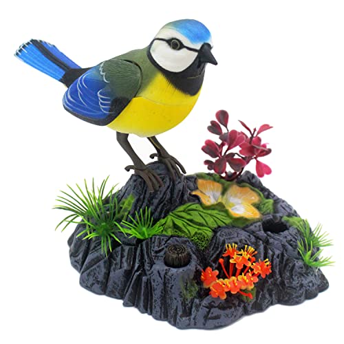 Tipmant Cute Electronic Birds Toys Pets Simulation Realistic Move Chirp Electric Office Home Desk Decor Decoration Kids Birthday Gifts Blue Yellow - Image 1