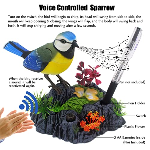 Tipmant Cute Electronic Birds Toys Pets Simulation Realistic Move Chirp Electric Office Home Desk Decor Decoration Kids Birthday Gifts Blue Yellow - Image 5