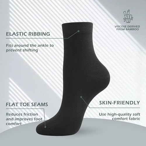 SERISIMPLE Women Thin Viscose Bamboo Socks Crew Lightweight Above Ankle Casual Dress Sock For Ladies Bootie Trouser 5 Pairs (Black, Medium) - Image 2
