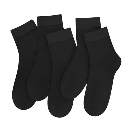 SERISIMPLE Women Thin Viscose Bamboo Socks Crew Lightweight Above Ankle Casual Dress Sock For Ladies Bootie Trouser 5 Pairs (Black, Medium) - Image 1