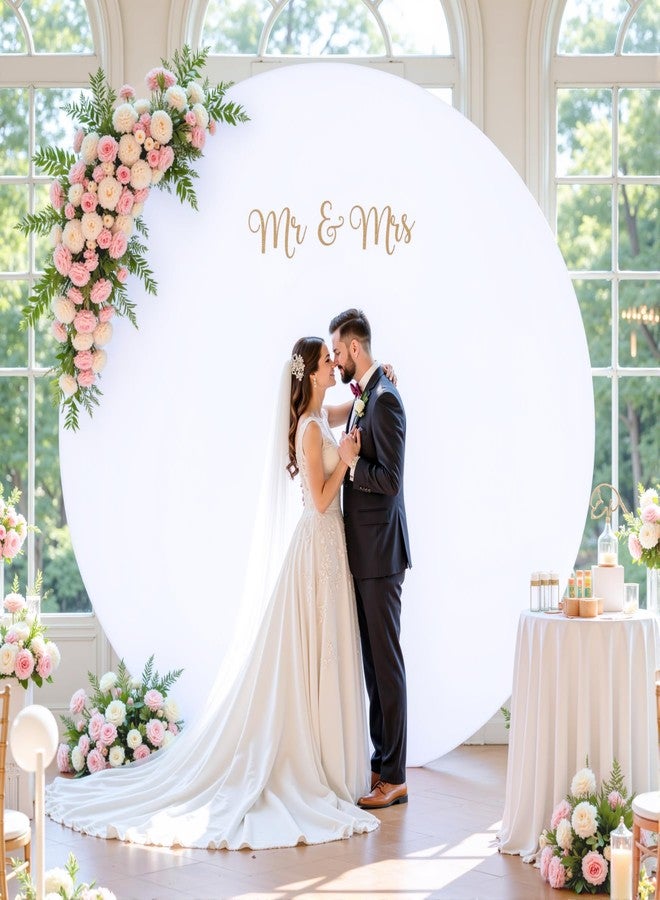 Suppromo 7.2 FT White Round Backdrop Cover for Circle Balloon Arch Stand Stretchy Circle Arch Backdrop Covers for Wedding Arch Baby Shower Birthday Party Photo Shoot Photography Arch Background Decorations - Image 3
