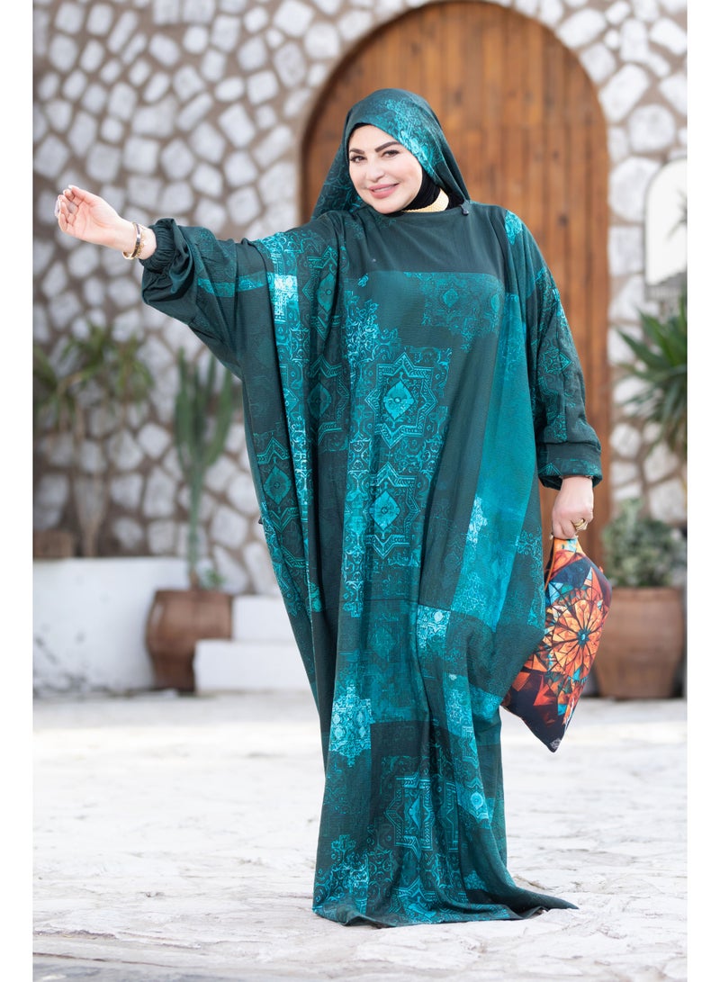 SATR HIJABI Elegant Teal Geometric Print Isdal – Modern Modest Prayer Wear for Women - Image 3