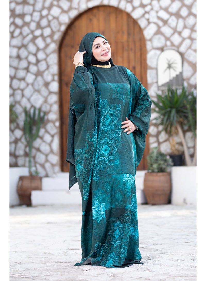 SATR HIJABI Elegant Teal Geometric Print Isdal – Modern Modest Prayer Wear for Women - Image 5