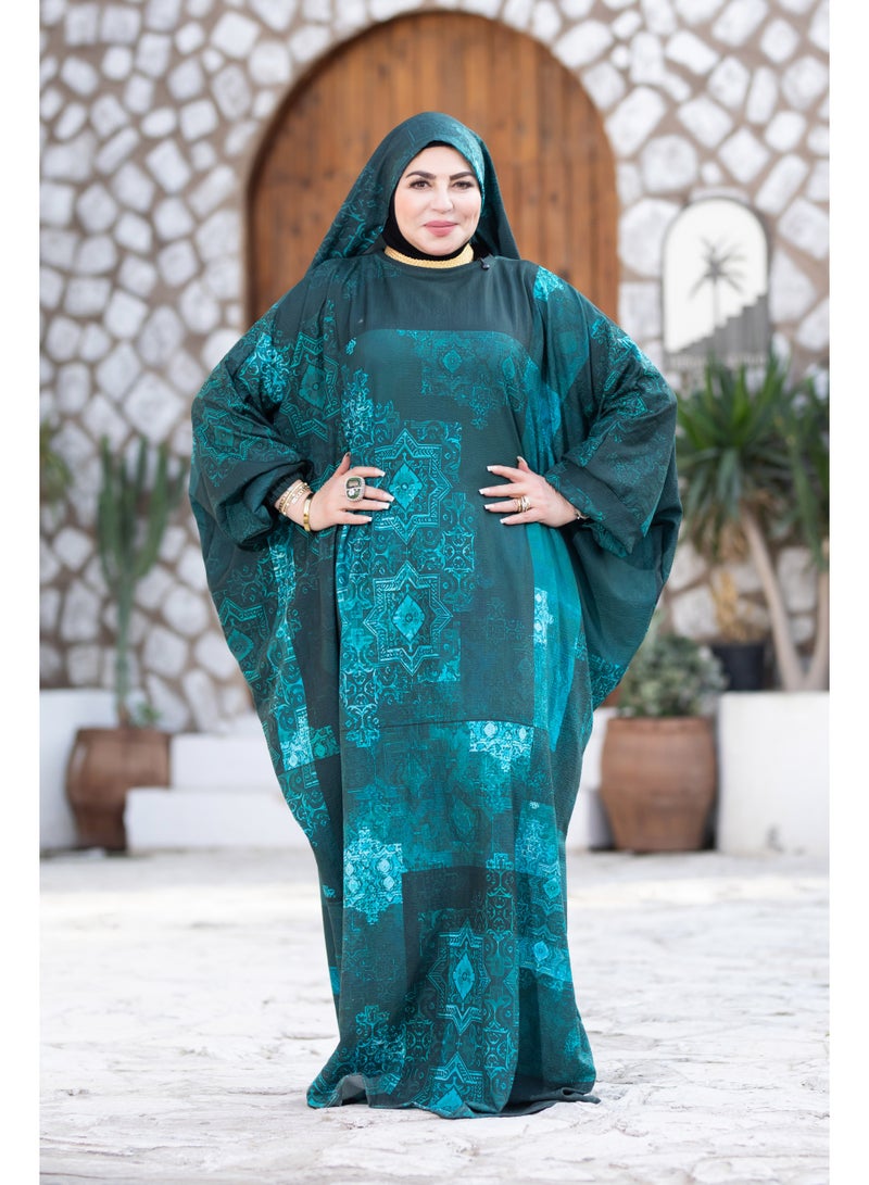 SATR HIJABI Elegant Teal Geometric Print Isdal – Modern Modest Prayer Wear for Women - Image 4