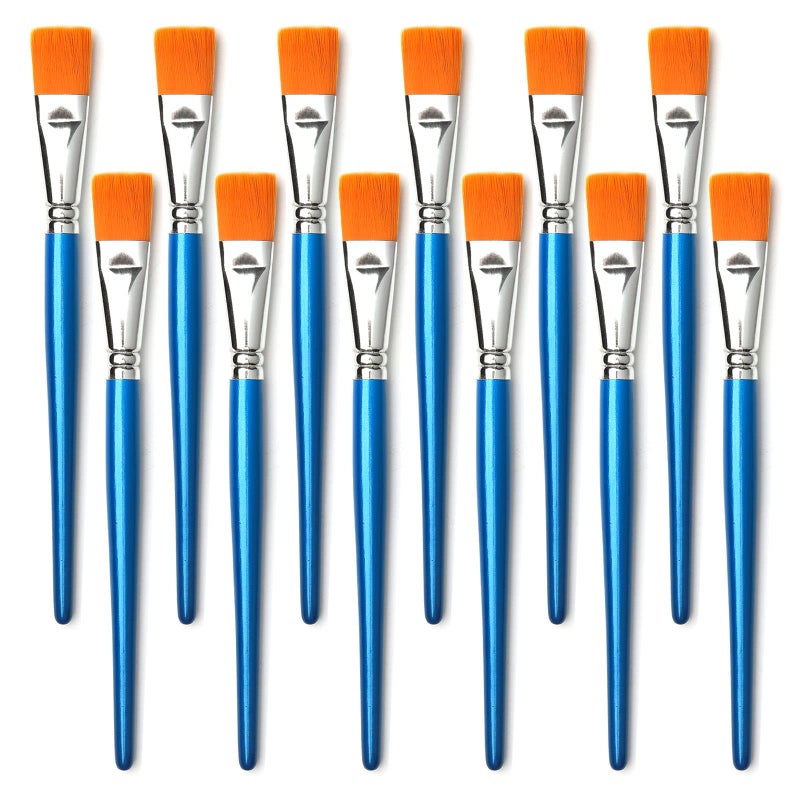 GACDR 1 inch Flat Paint Brushes for Acrylic Painting12 Pieces Large Synthetic Paint Brushes Bulk with Wooden Handle for Acrylic Watercolor Oil Crafts Face Body Art Robin