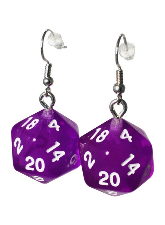 d20 Dice Earrings Translucent (Bright Purple) 