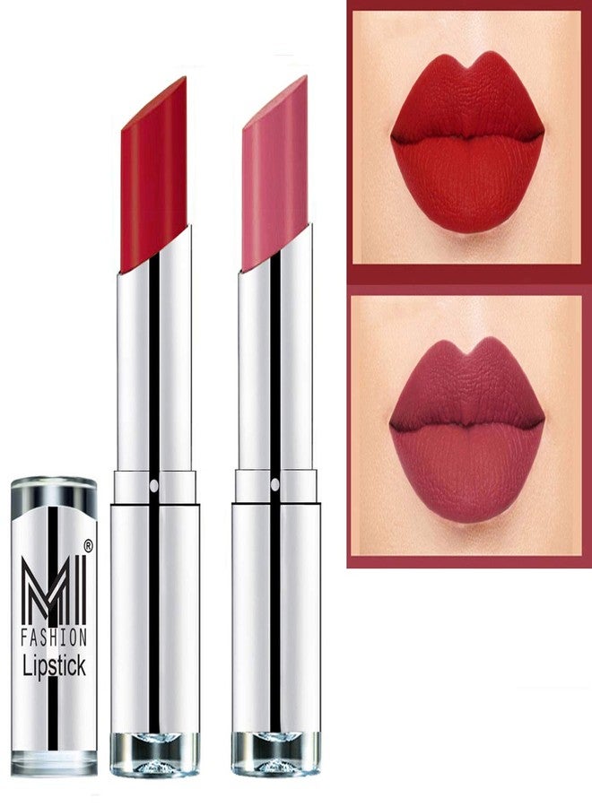 MI FASHION Whispering Petal Lip Pair: Soft Creamy Matte Lipstick Moisturizing & Hydrating Creamy Texture 3.5g 100% Vegan (Red, Mauve) Pack Of 2 - Image 1