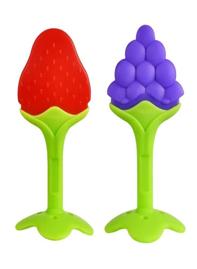 First Trend Baby Teething Toys for Newborn Infant, BPA Free Safe Silicone Fruit Baby Teethers for Babies 0-6 Months 6-12 Months (Pack of 2) (Strawberry,Grapes) - Image 1