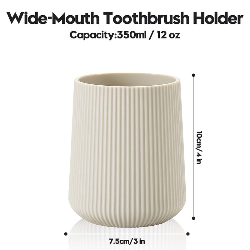 YAUKPH Beige Striped Toothbrush Holder for Electric Toothbrushes Bathroom Organizer Cup for Toothpaste Kids & Adults - Image 5