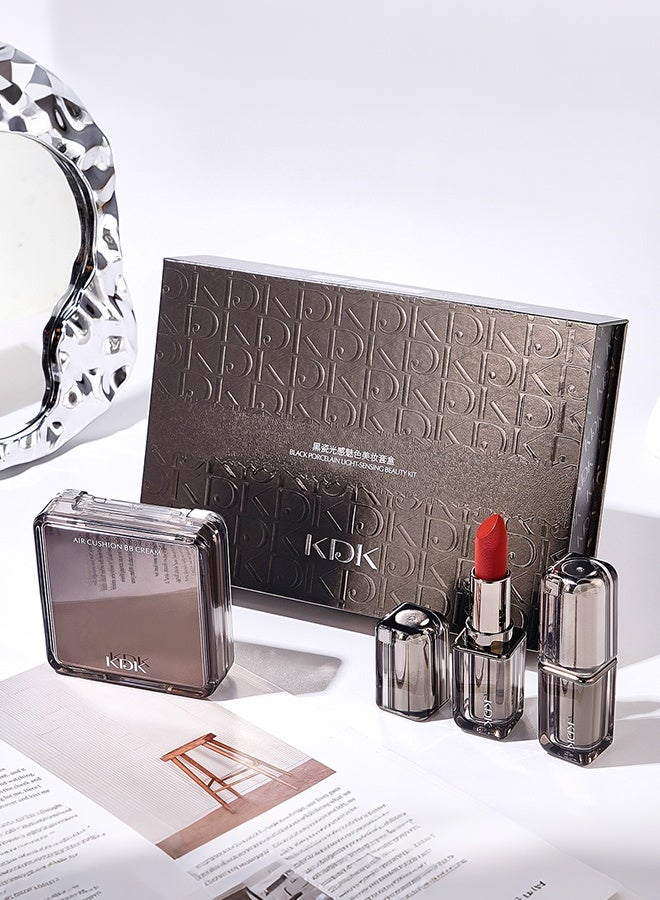 KDK 3-Piece Luxury Makeup Gift Set for Women, 3-in-1 Air Cushion BB Cream Foundation with Puff + 2 Matte Long-Lasting Lipsticks, Full-Face Flawless Base & Lip Color Makeup Kit for Daily Wear, Eid & Gifting - Image 1