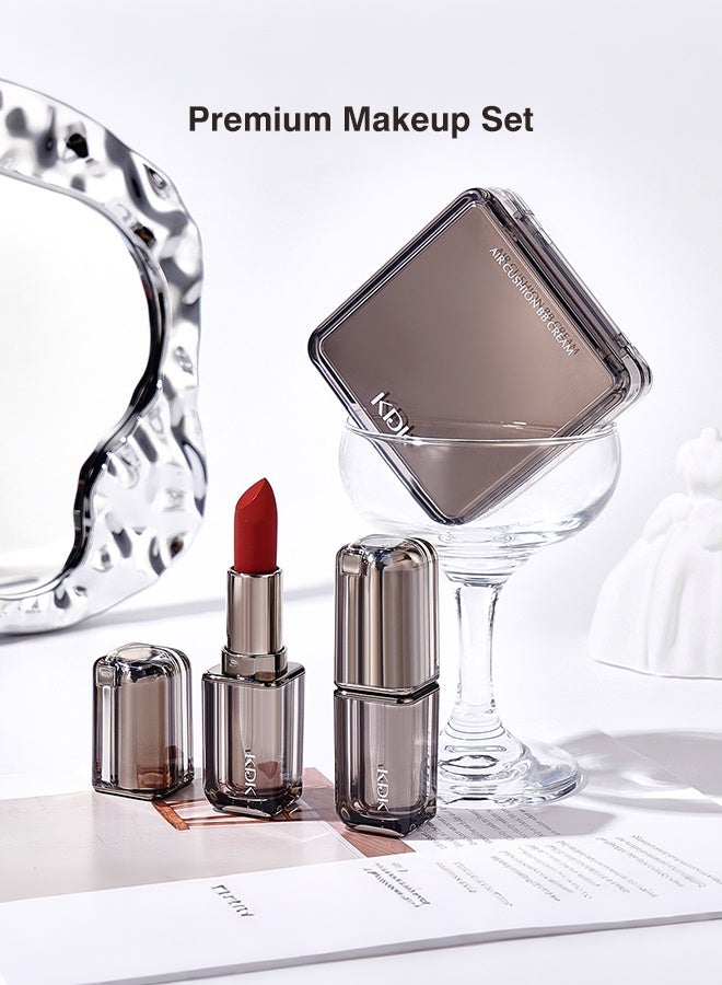 KDK 3-Piece Luxury Makeup Gift Set for Women, 3-in-1 Air Cushion BB Cream Foundation with Puff + 2 Matte Long-Lasting Lipsticks, Full-Face Flawless Base & Lip Color Makeup Kit for Daily Wear, Eid & Gifting - Image 2