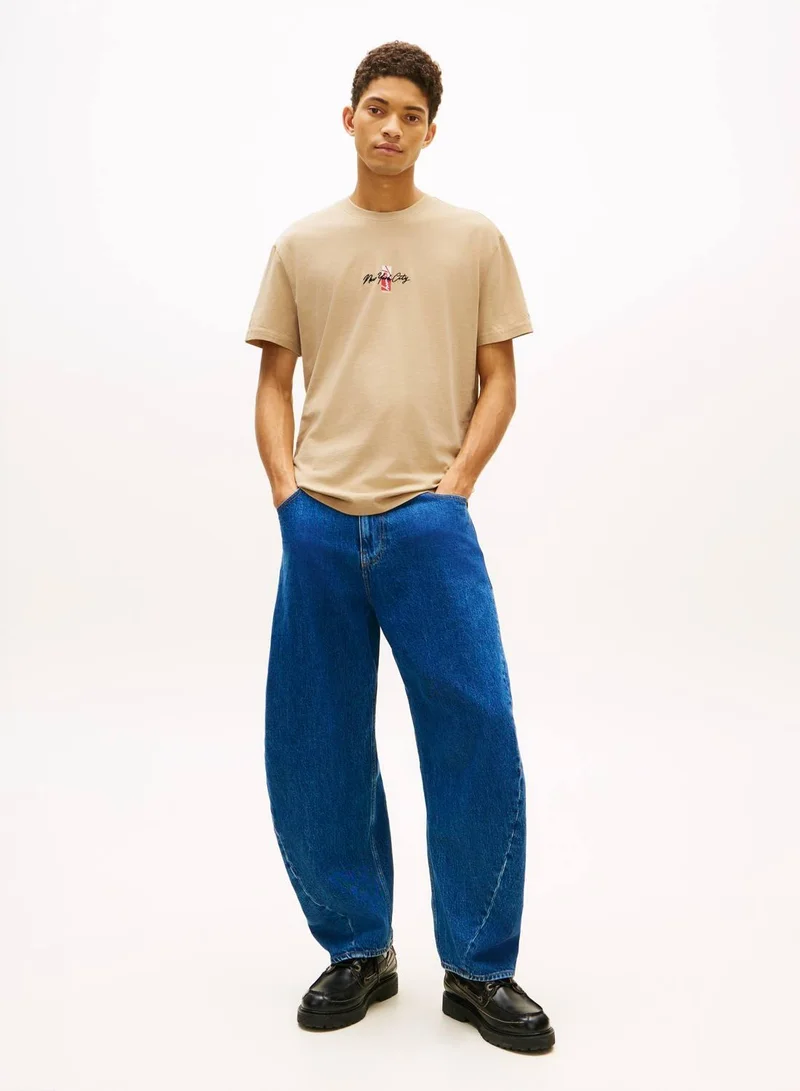 TOMMY JEANS Gentle Gold Signature Logo Embroidery Crew Neck T-Shirt for Men | Best Price UAE