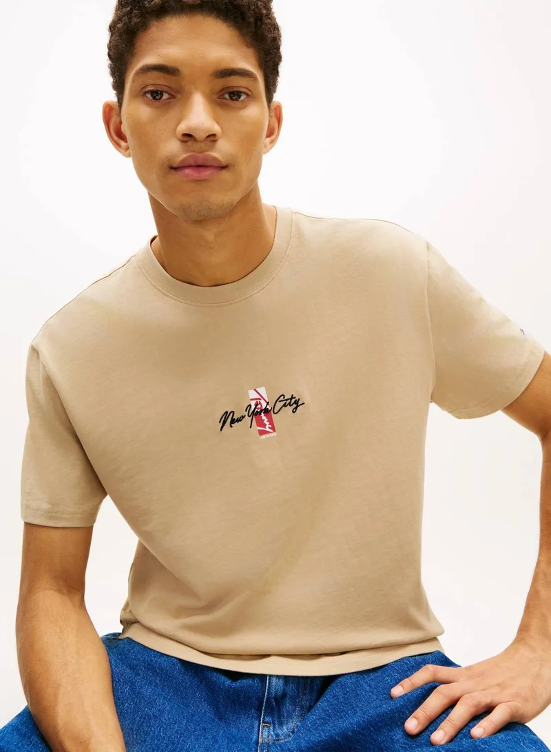 TOMMY JEANS Gentle Gold Signature Logo Embroidery Crew Neck T-Shirt for Men | Best Price UAE