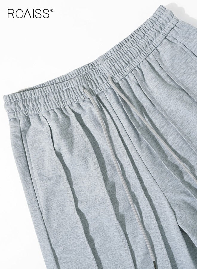 roaiss Women's Casual Grey Drawstring Pants High-Waisted Loose Fit with Smooth Texture Fabric, All-Season Comfort for Everyday Wear, Relaxed Fit Trousers with Adjustable Waist - Image 4