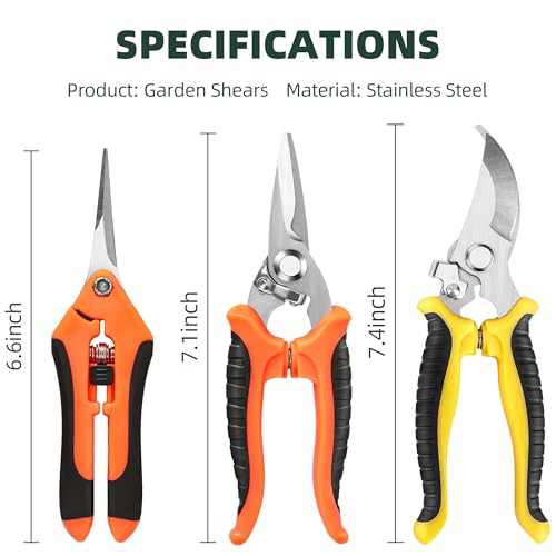 EWPJDK 3 Pack Garden Pruning Shears, Stainless Steel Shears, Gardening Shears, Scissors, Garden Clippers, Pruning Snips, Pruning Shears for Gardening Tools - Image 5