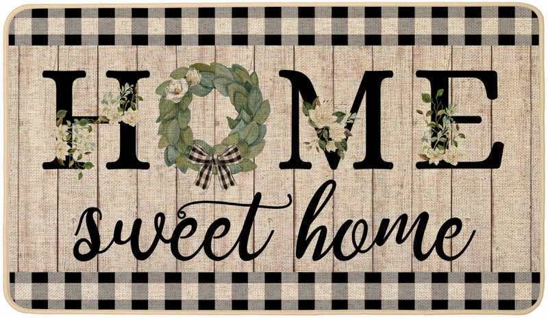 ORTIGIA Home Sweet Home Doormat Indoor Outdoor Patio Welcome Magnolia Wreath Summer Door Mats Non-Slip Durable Entrance Mat for Home Entrance, Outside Entry, Yard, Floor, Patio 17x29 INCH - Image 1