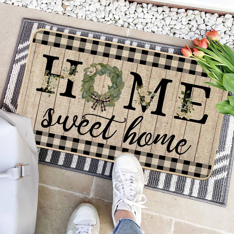 ORTIGIA Home Sweet Home Doormat Indoor Outdoor Patio Welcome Magnolia Wreath Summer Door Mats Non-Slip Durable Entrance Mat for Home Entrance, Outside Entry, Yard, Floor, Patio 17x29 INCH - Image 2