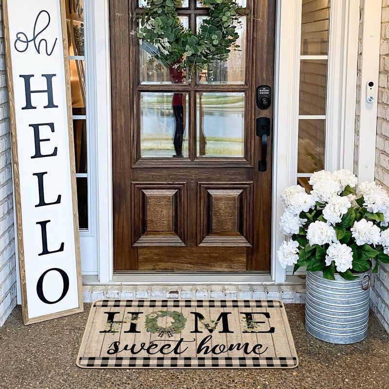 ORTIGIA Home Sweet Home Doormat Indoor Outdoor Patio Welcome Magnolia Wreath Summer Door Mats Non-Slip Durable Entrance Mat for Home Entrance, Outside Entry, Yard, Floor, Patio 17x29 INCH - Image 3