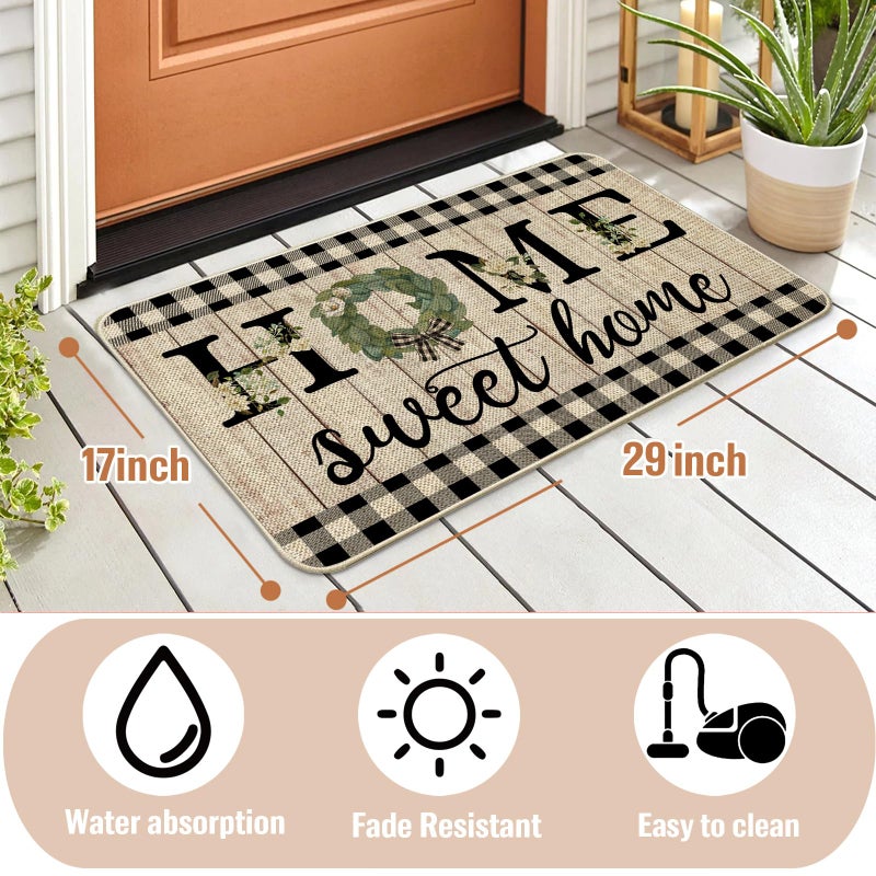 ORTIGIA Home Sweet Home Doormat Indoor Outdoor Patio Welcome Magnolia Wreath Summer Door Mats Non-Slip Durable Entrance Mat for Home Entrance, Outside Entry, Yard, Floor, Patio 17x29 INCH - Image 4
