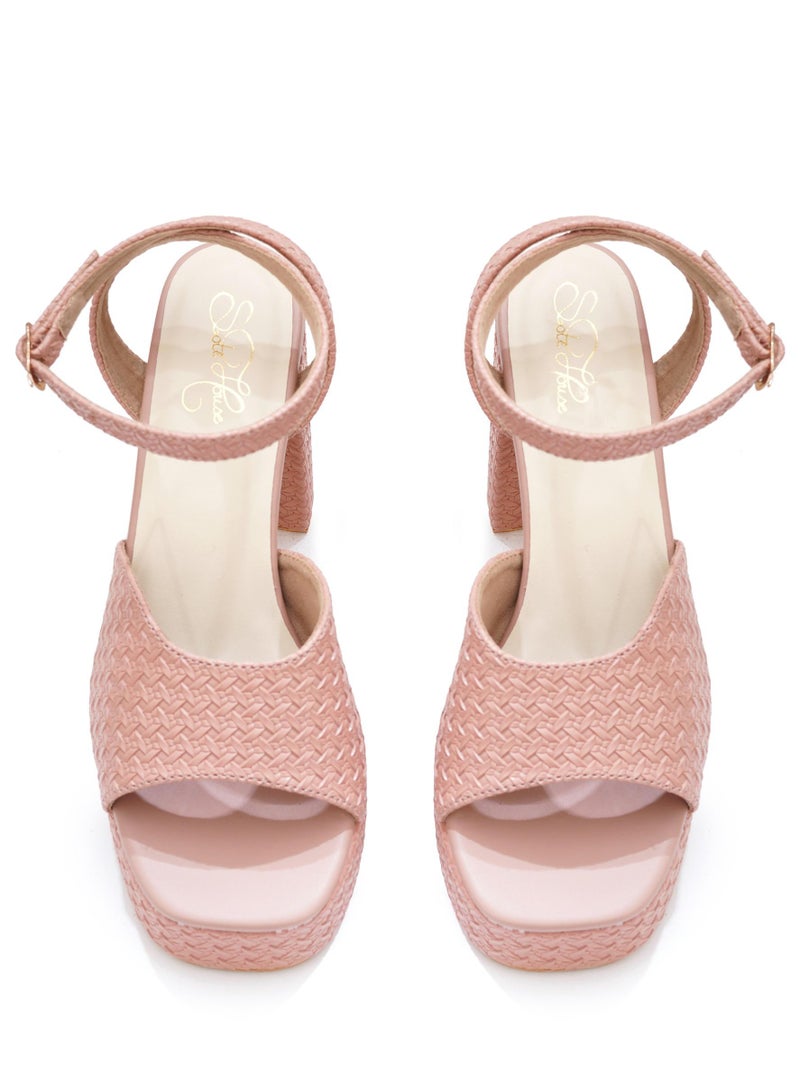 Sole House Sole House Bold & Chic: Blush Pink Platform Block Heels with Textured Design - perfect for parties, celebrations & special occasions.  - Image 4