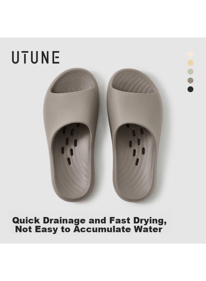 utune Youdiao Quick-dry Bathroom Slippers For Men, Leak-resistant, Non-slip Shower Slippers For Home, Summer, Gray Brown, Size 44-45 - Image 1