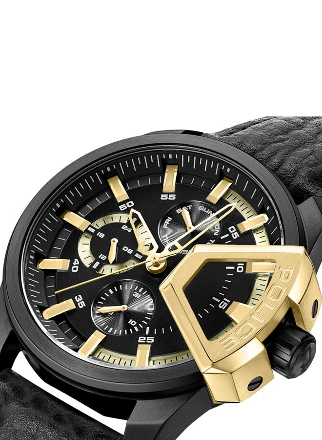 POLICE Police Underlined Gents Watch With Black Genuine Leather Strap & Black Dial 5 Atm - PEWJF0005704