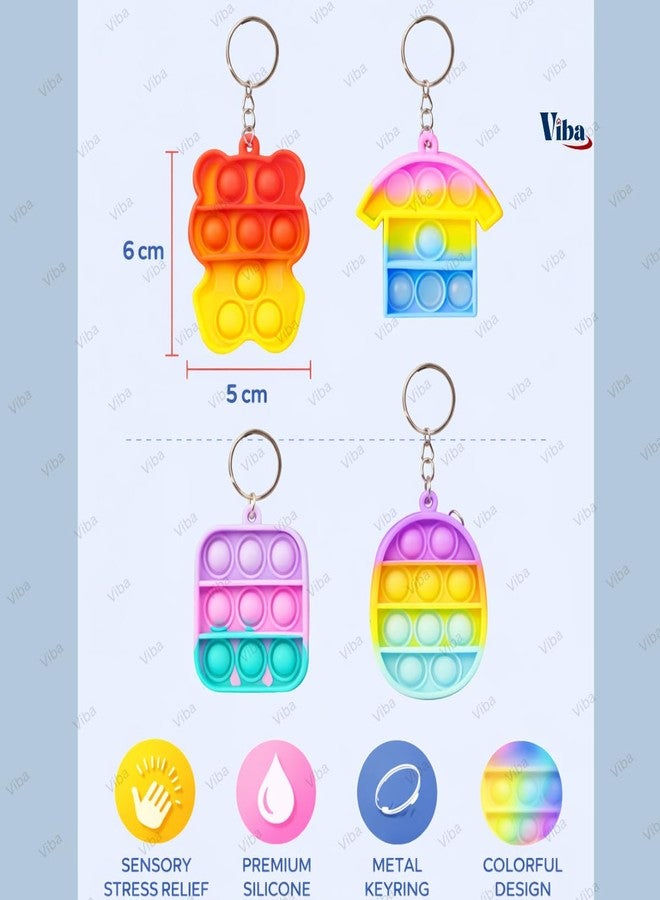 VIBA® Pop Popit Keychain Pack of 24 | Mini Silicone Fidget Key Ring for Kids Boys & Girls | Stress Relief Bubble Toy | Birthday Return Gift | Unisex | 5cm x 6cm - Image 2