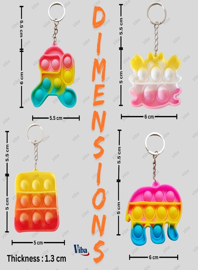 VIBA® Pop Popit Keychain Pack of 24 | Mini Silicone Fidget Key Ring for Kids Boys & Girls | Stress Relief Bubble Toy | Birthday Return Gift | Unisex | 5cm x 6cm - Image 5