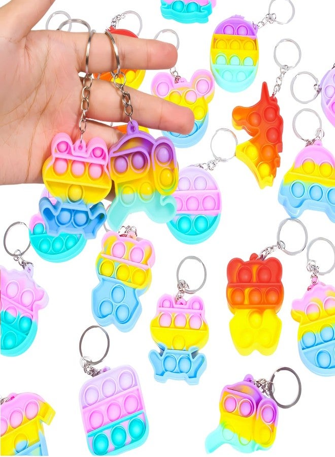 VIBA® Pop Popit Keychain Pack of 24 | Mini Silicone Fidget Key Ring for Kids Boys & Girls | Stress Relief Bubble Toy | Birthday Return Gift | Unisex | 5cm x 6cm - Image 1