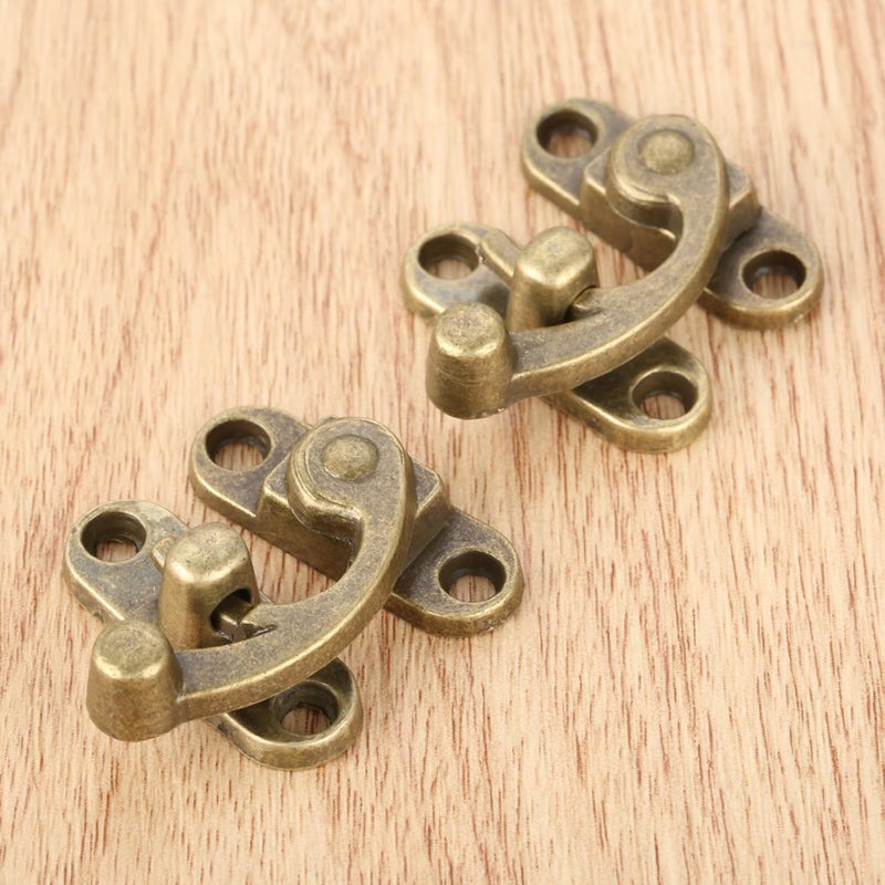 Yetaha 2Pcs Antique Bronze Right Latch Hook Hasp, Vintage Lock Clasp, Hasp Hook Metal Catch Curved Buckle with 8 Screws for Jewelry Box Cabinet Toolbox Suitcase Box - Image 4