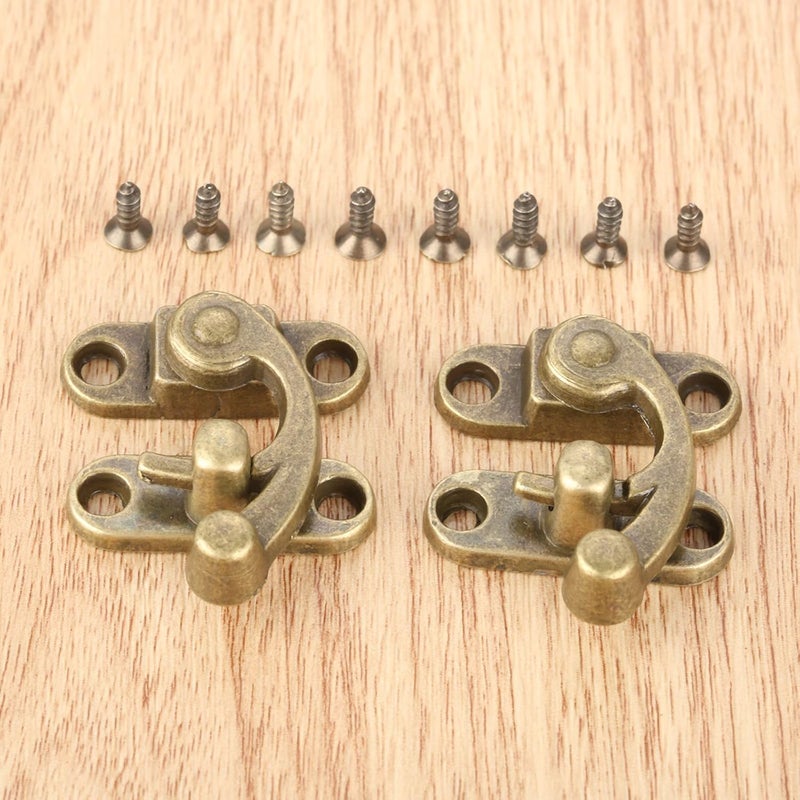 Yetaha 2Pcs Antique Bronze Right Latch Hook Hasp, Vintage Lock Clasp, Hasp Hook Metal Catch Curved Buckle with 8 Screws for Jewelry Box Cabinet Toolbox Suitcase Box - Image 3