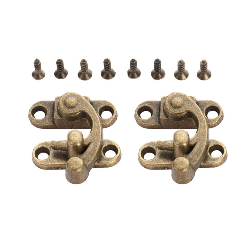 Yetaha 2Pcs Antique Bronze Right Latch Hook Hasp, Vintage Lock Clasp, Hasp Hook Metal Catch Curved Buckle with 8 Screws for Jewelry Box Cabinet Toolbox Suitcase Box - Image 1