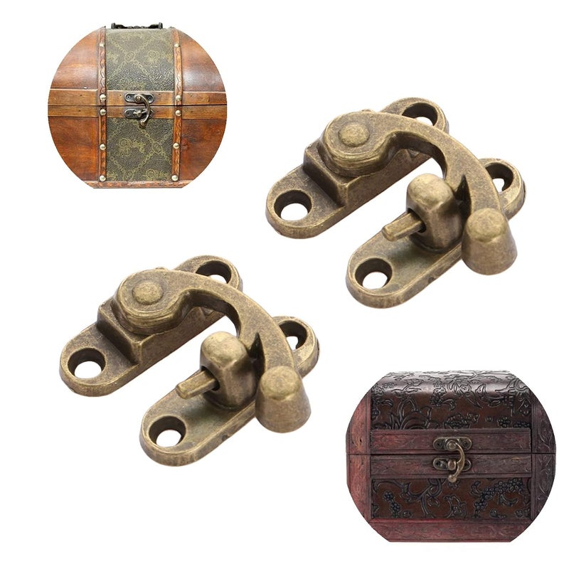Yetaha 2Pcs Antique Bronze Right Latch Hook Hasp, Vintage Lock Clasp, Hasp Hook Metal Catch Curved Buckle with 8 Screws for Jewelry Box Cabinet Toolbox Suitcase Box - Image 5